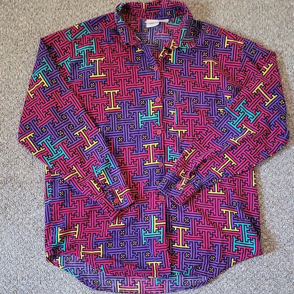Palmetto's Men's Multicolor Vintage Pattern Cotton Button-Up Long Sleeve Shirt